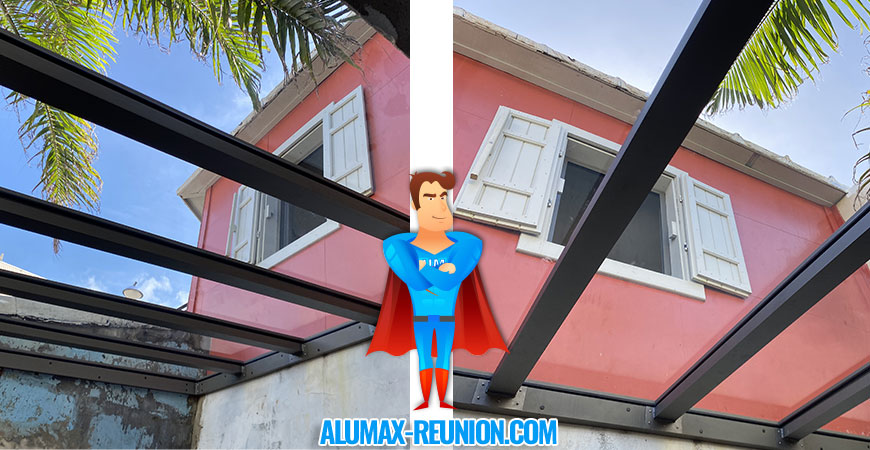 réalisation d'un toit de verre avec aluminium entre-deux